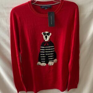 TOMMY HILFIGER Polar Bear Graphic Crewneck Sweater in Scarlet Sz MEDIUM